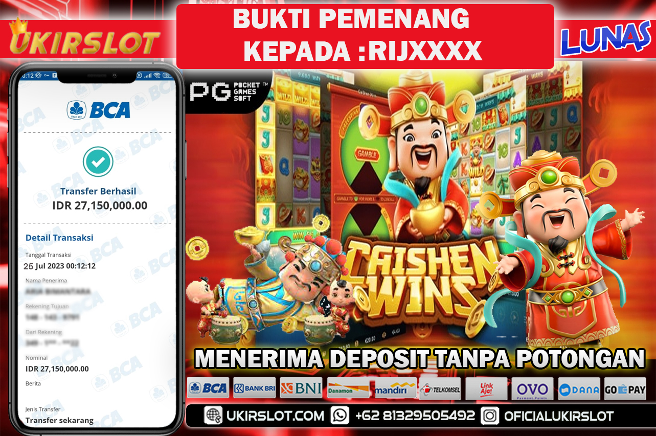 Bukti Kemenangan Bermain Slot Game Online Caishen Wins