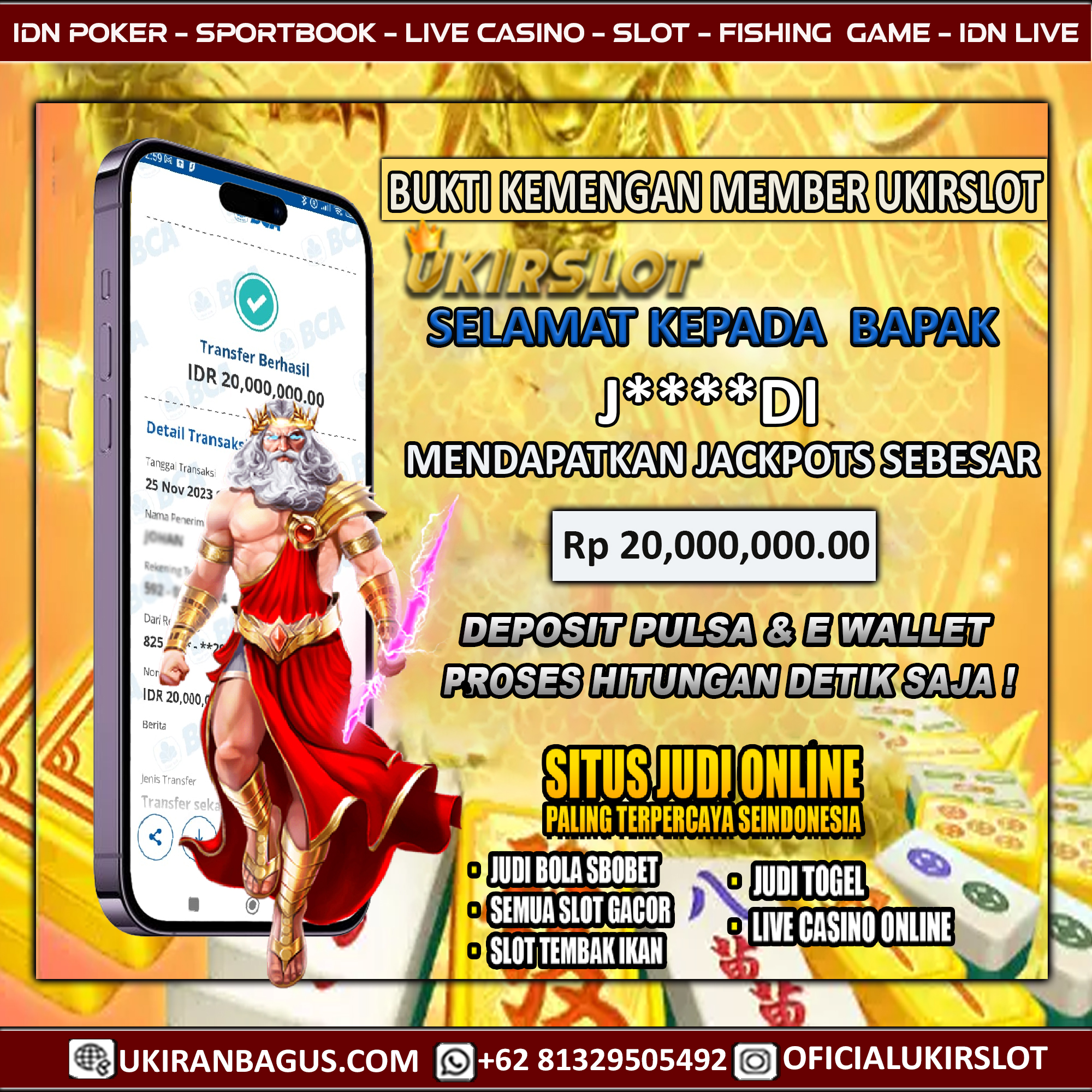 Bukti Kemenangan Slot Game Tanggal 25 November 2023