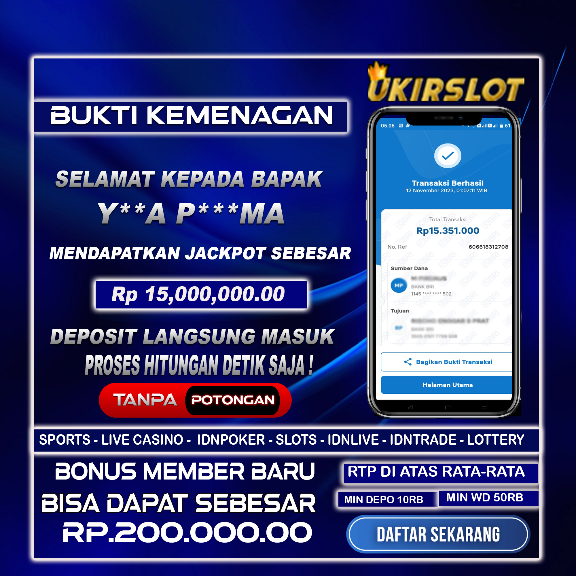 Bukti Kemenangan Bermain Slot Game Tanggal 12 November 2023