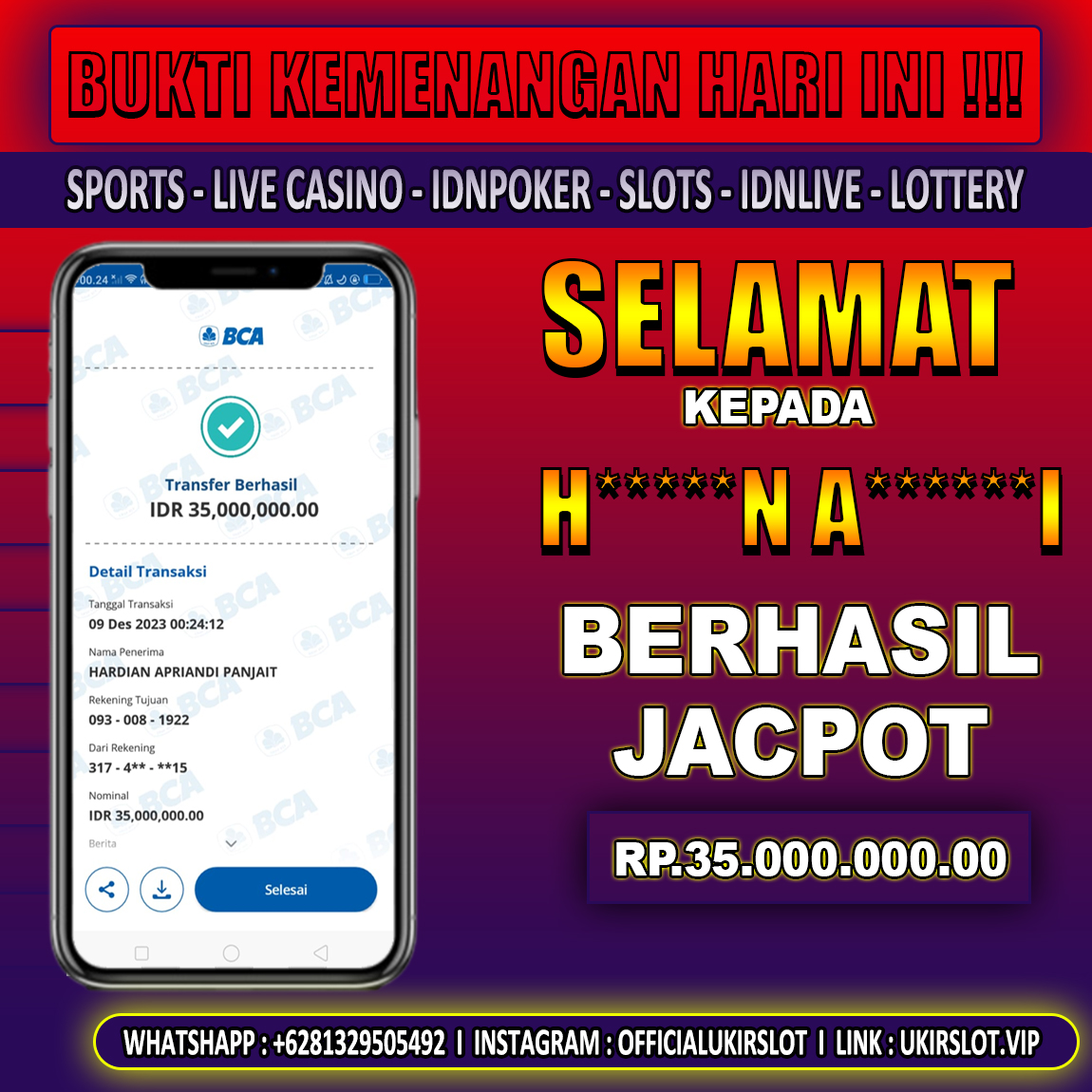 Bukti Kemenangan Slot Game Tanggal 09 DESEMBER 2023