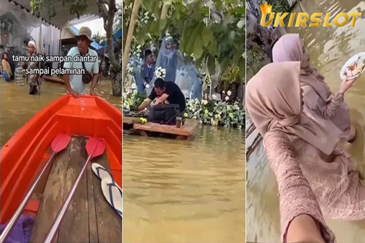 Momen indah pernikahan punya versi masing-masing di mata pasangan pengantin. Kebahagiaan tetap di rasakan meski di tengah bencana. Seperti yang terjadi dalam sebuah video viral