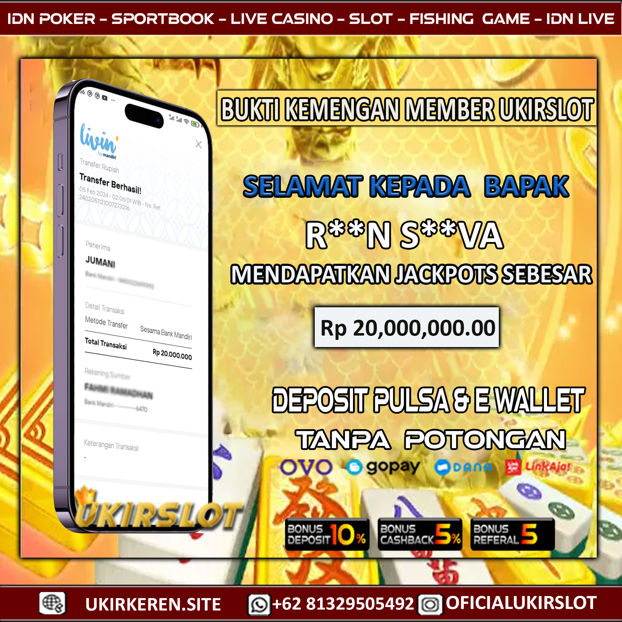 Bukti Kemenangan Slot Game Tangga l05 Februari 2024