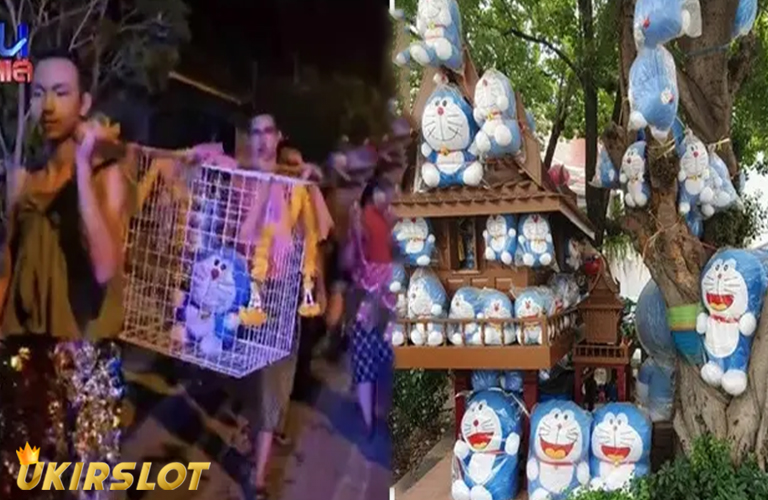 Bukan Kucing, Warga Thailand Ini Pilih Pakai Boneka Doraemon untuk Ritual Minta Hujan