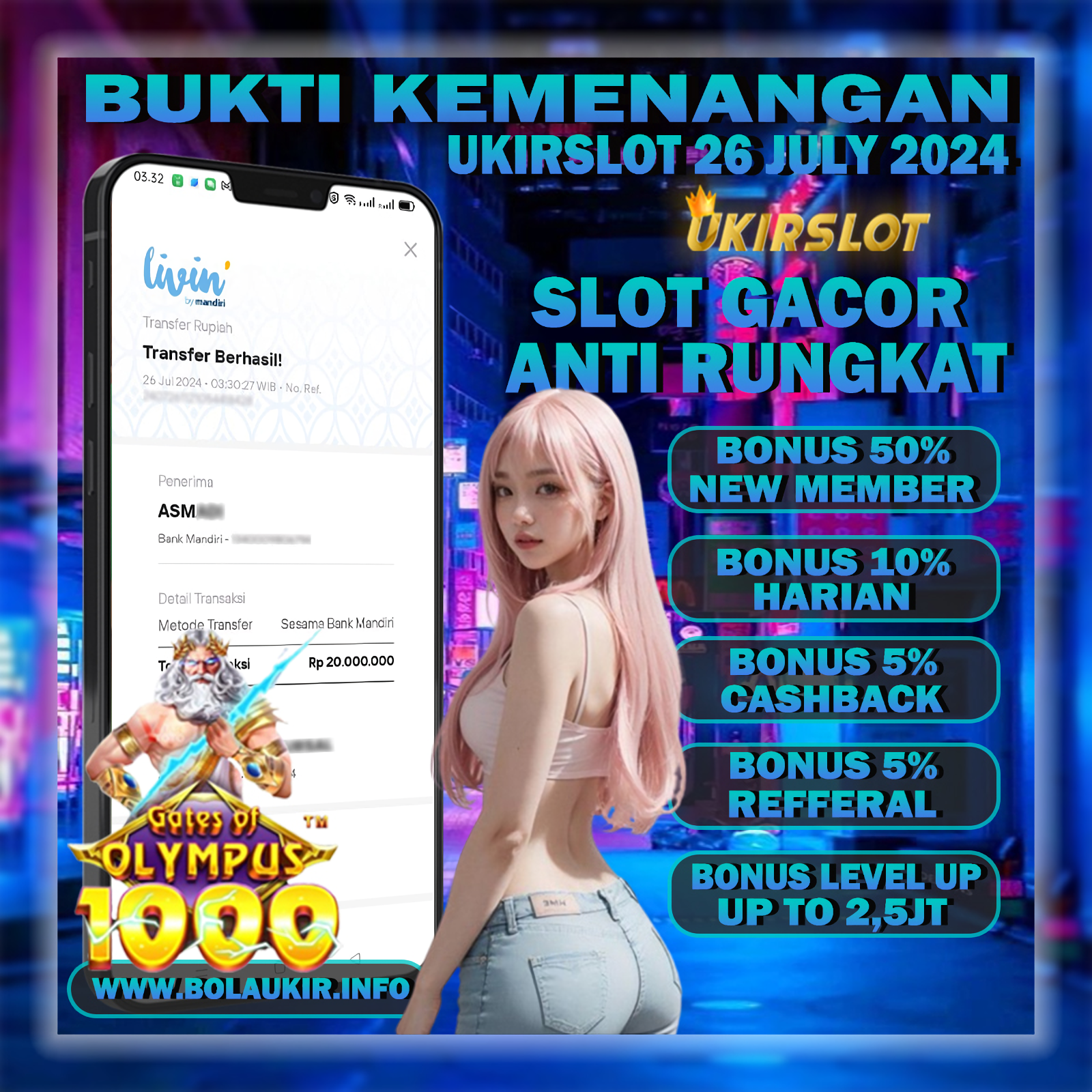 BUKTI KEMENANGAN TANGGAL 26 JULI 2024. UKIRSLOT ADALAH SITUS BETINGAN ONLINE SLOT TERLENGKAP DAN TERPERCAYA NOMOR 1 DI INDONESIA.