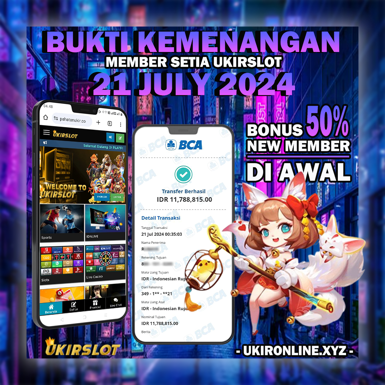 BUKTI KEMENANGAN TANGGAL 21 JULI 2024. UKIRSLOT ADALAH SITUS BETINGAN ONLINE SLOT TERLENGKAP DAN TERPERCAYA NOMOR 1 DI INDONESIA.